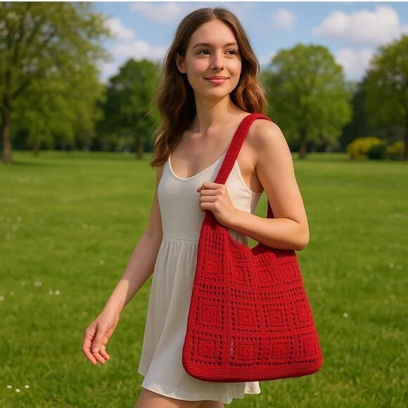 Chic Red Crochet Shoulder Bag - Picture 5 of 7